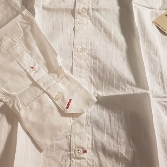NWT GUESS Mens White Button Up Shirt with White on White Stripes - Size Large - Picture 3 of 6